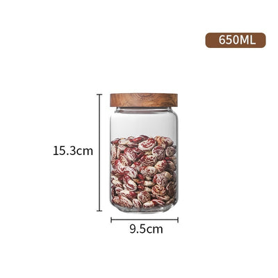 Kitchen Storage Wood Lid Glass Airtight Canister Bottles Jars Food Container Grains Tea Coffee Beans Grains Candy Jar Containers